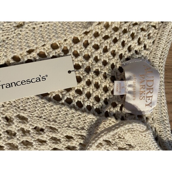 Audrey Parks + Francesca's Boho Open Knit Crochet Sweater – Beige, Size L - Picture 5 of 6